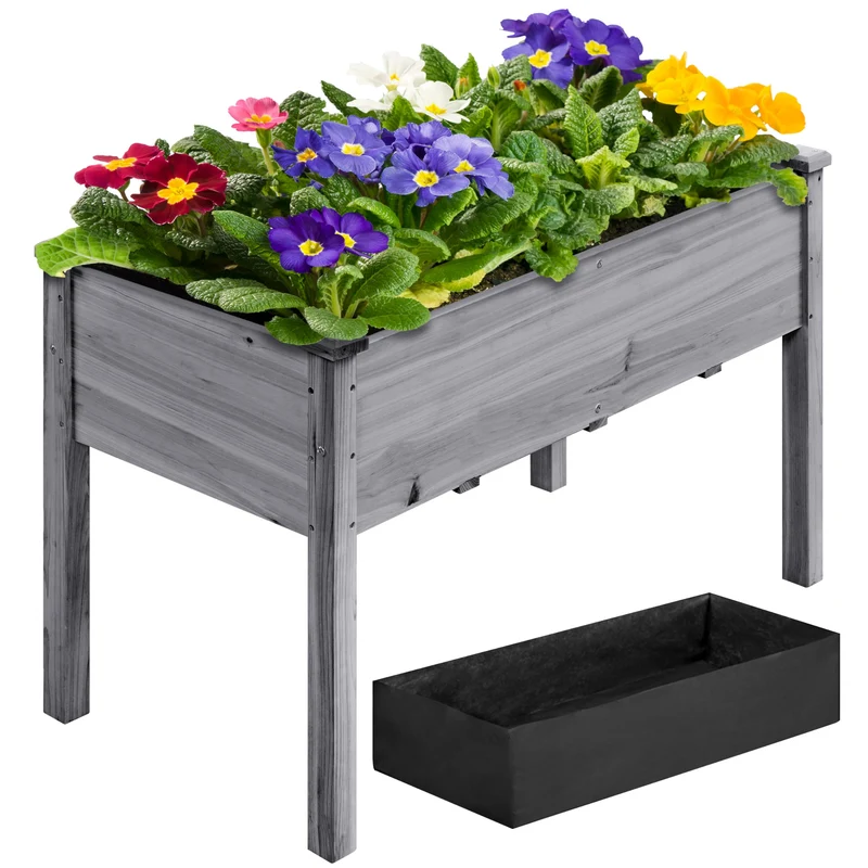 Yaheetech Hochbeet Pflanzkasten aus Holz, grau, 120,5 × 59 × 76 cm