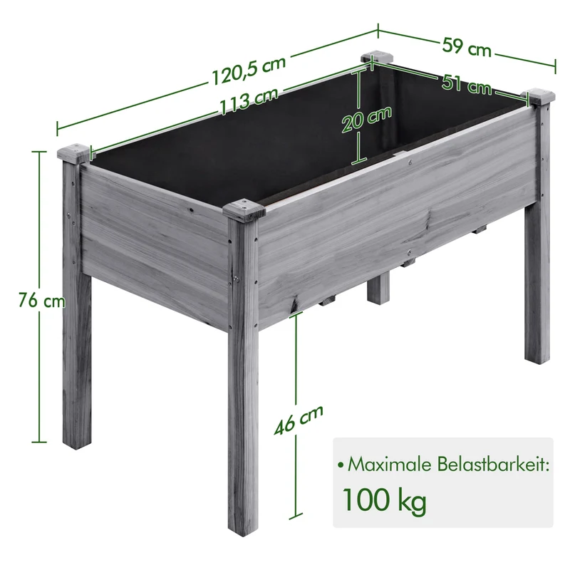 Yaheetech Hochbeet Pflanzkasten aus Holz, grau, 120,5 × 59 × 76 cm