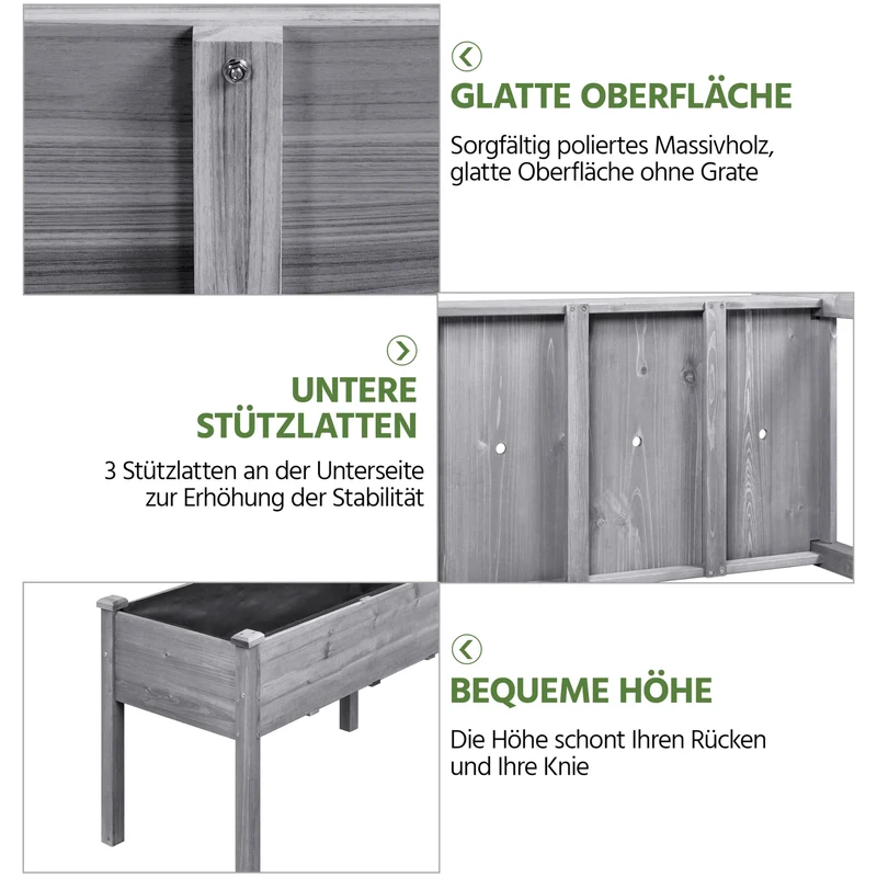 Yaheetech Hochbeet Pflanzkasten aus Holz, grau, 120,5 × 59 × 76 cm