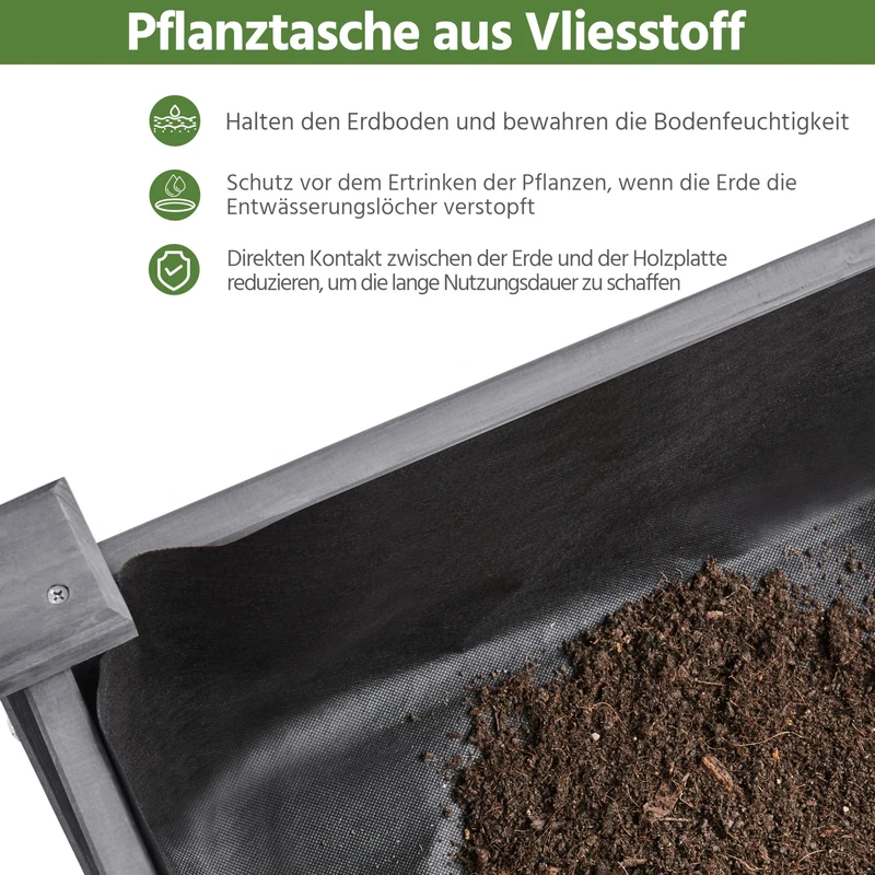 Yaheetech Hochbeet Pflanzkasten aus Holz, grau, 120,5 × 59 × 76 cm