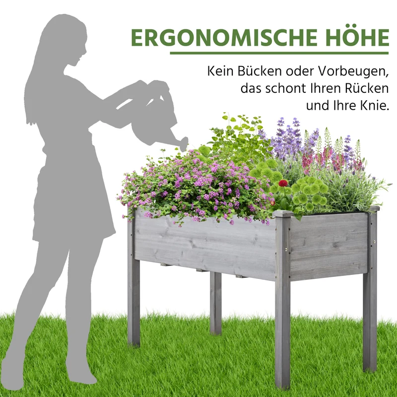 Yaheetech Hochbeet Pflanzkasten aus Holz, grau, 120,5 × 59 × 76 cm