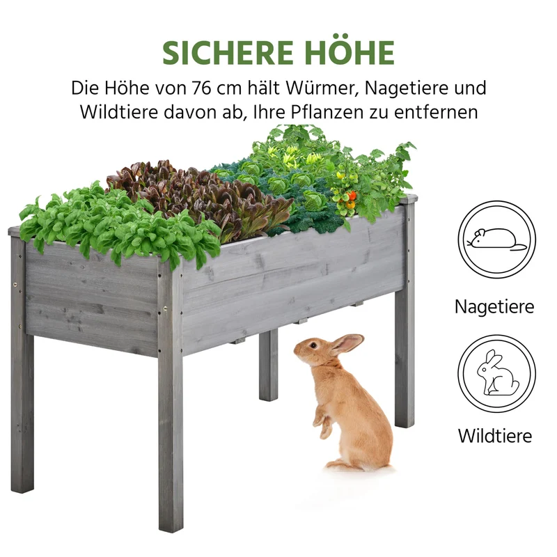 Yaheetech Hochbeet Pflanzkasten aus Holz, grau, 120,5 × 59 × 76 cm