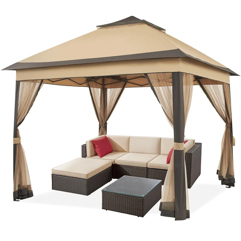Yaheetech Faltpavillon 3,3x3,3 m wasserdicht mit Moskitonetz khaki