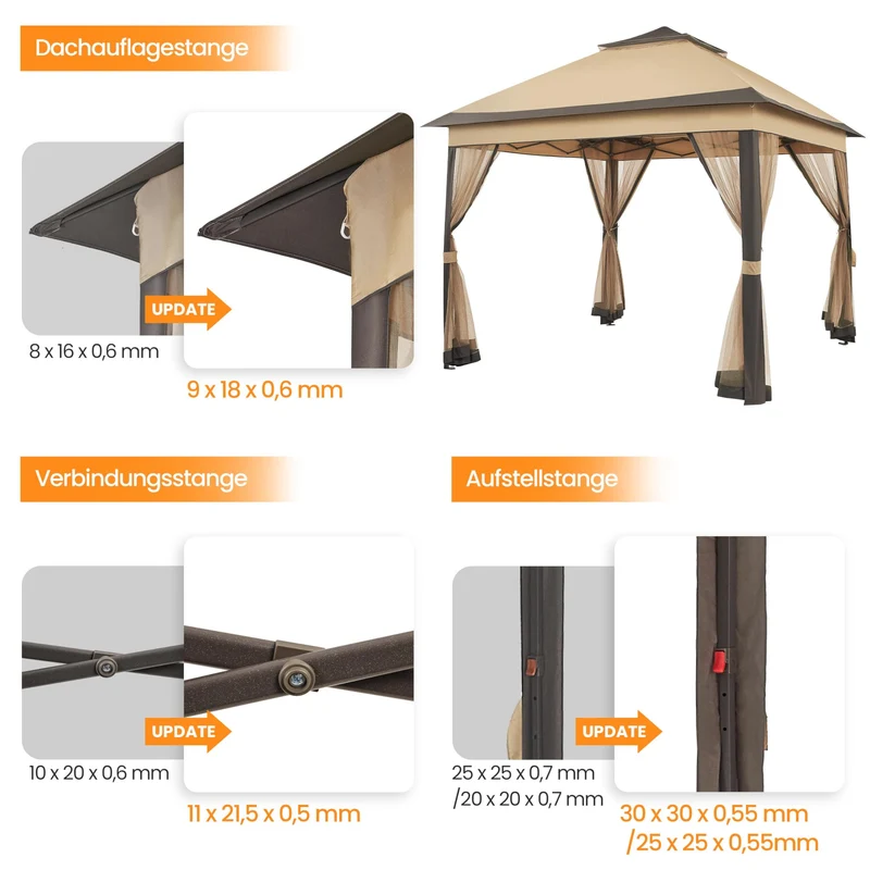 Yaheetech Faltpavillon 3,3x3,3 m wasserdicht mit Moskitonetz khaki