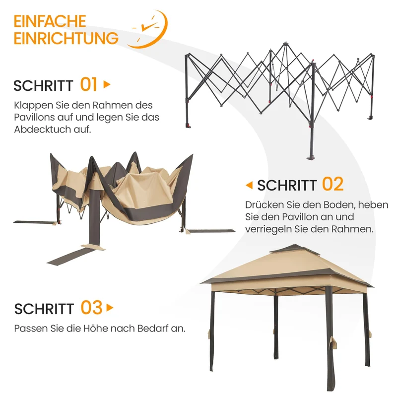 Yaheetech Faltpavillon 3,3x3,3 m wasserdicht mit Moskitonetz khaki