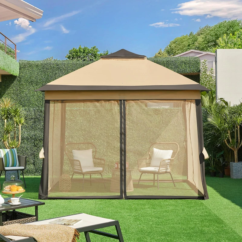 Yaheetech Faltpavillon 3,3x3,3 m wasserdicht mit Moskitonetz khaki