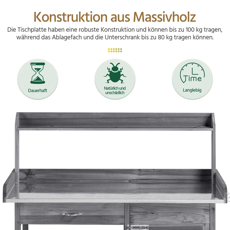 Yaheetech Pflanztisch aus Tannenholz, verzinkte Arbeitsplatte, grau