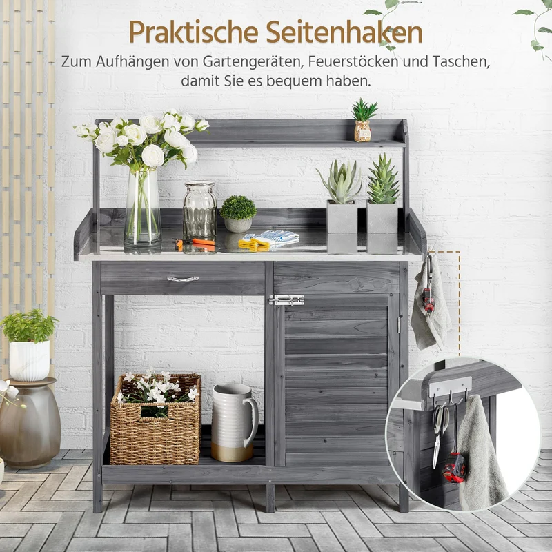 Yaheetech Pflanztisch aus Tannenholz, verzinkte Arbeitsplatte, grau