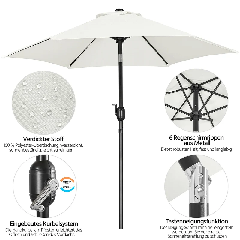 Yaheetech Sonnenschirm Ø 230 cm, knickbar, Gartenschirm rund, Creme