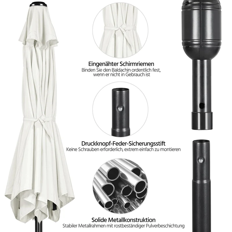 Yaheetech Sonnenschirm Ø 230 cm, knickbar, Gartenschirm rund, Creme
