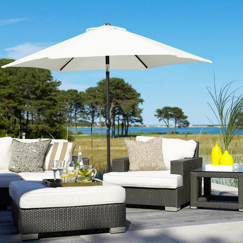 Yaheetech Sonnenschirm Ø 230 cm, knickbar, Gartenschirm rund, Creme