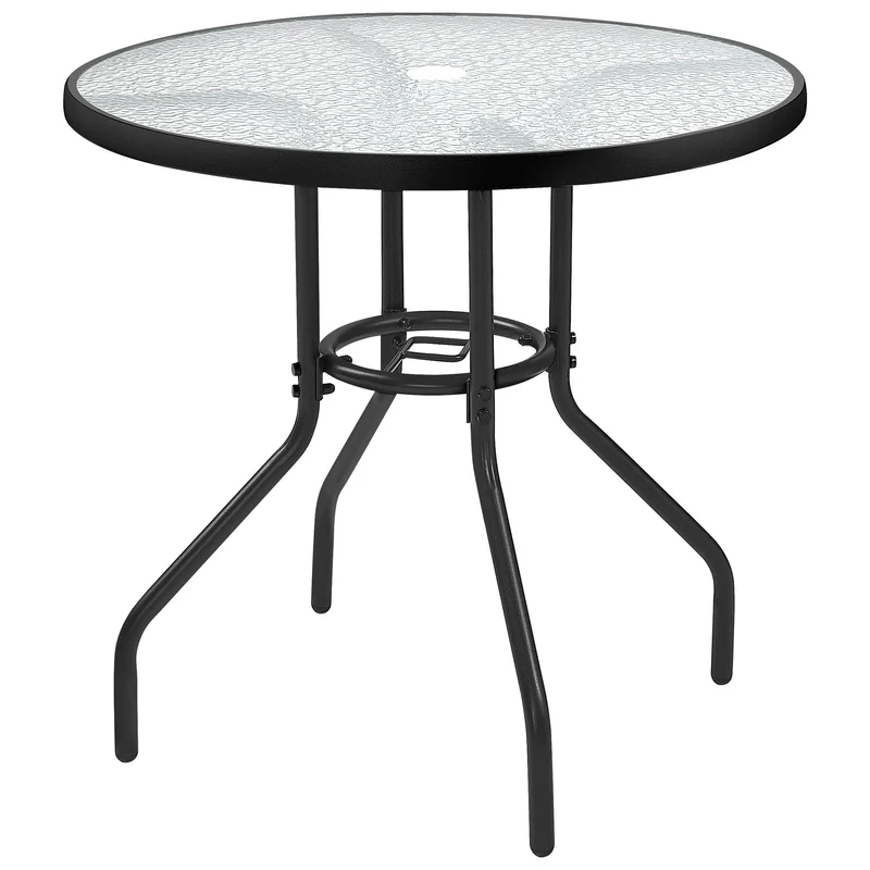 Yaheetech Gartentisch rund Ø 70 cm mit Schirmloch, schwarz