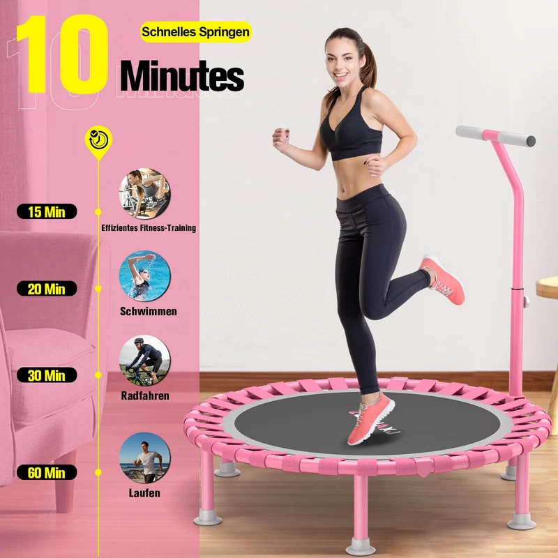 ZCMHAXJ Fitnesstrampolin klappbar, Ø 101,6 cm, mit Haltegriff, 204 kg
