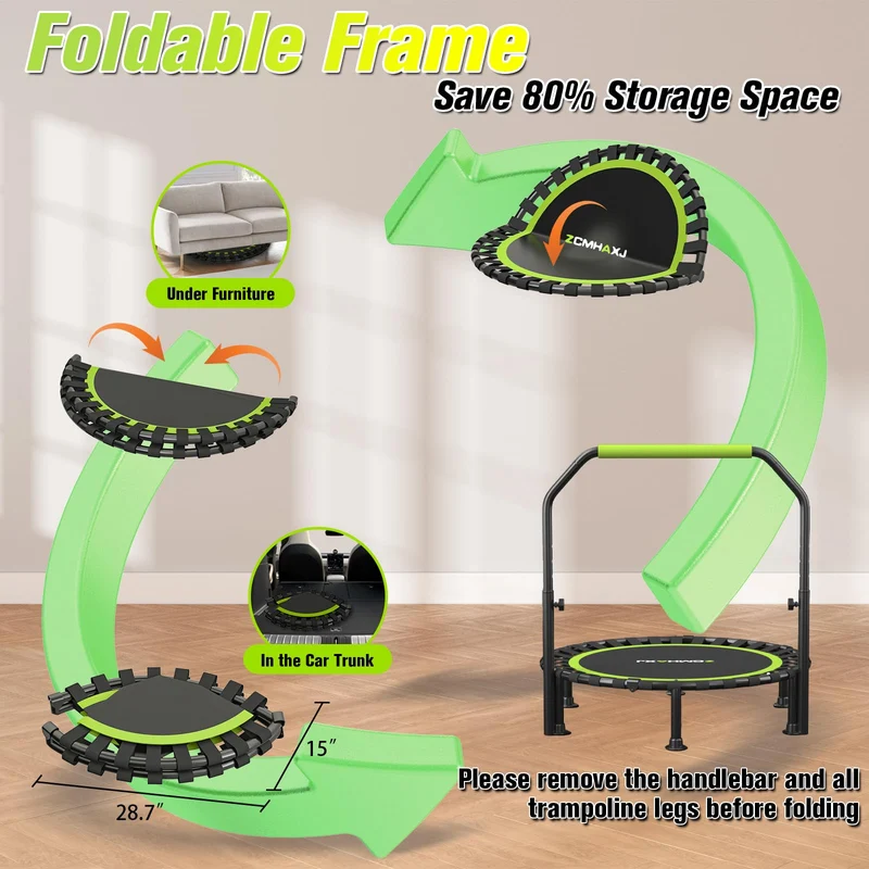 ZCMHAXJ Trampolin klappbar, Ø 101,6 cm, bis 204 kg, mit Haltegriff