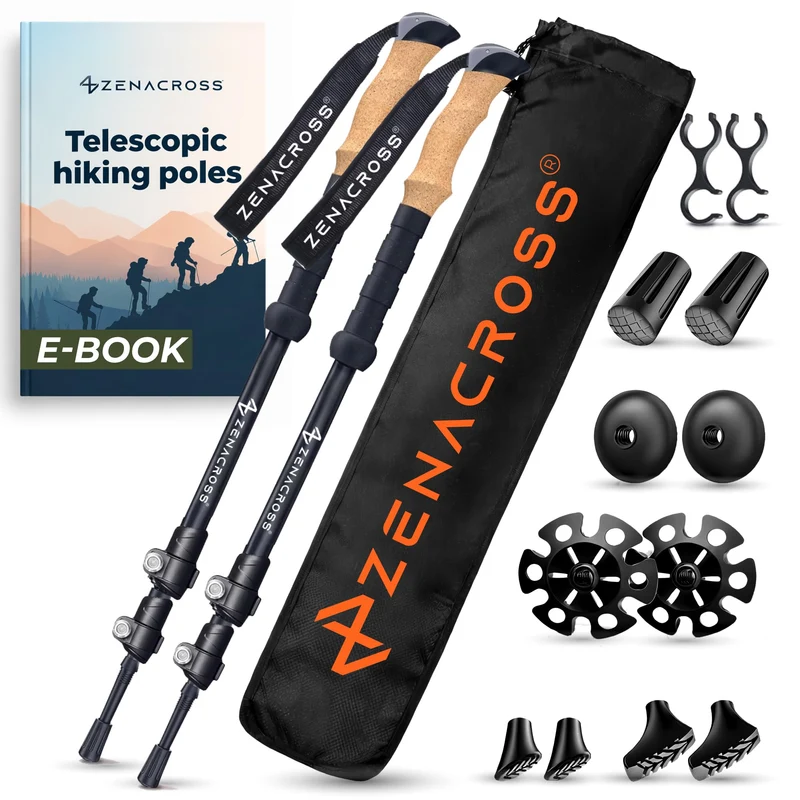 Zenacross Wanderstöcke Teleskop mit Korkgriff, 65-135 cm verstellbar