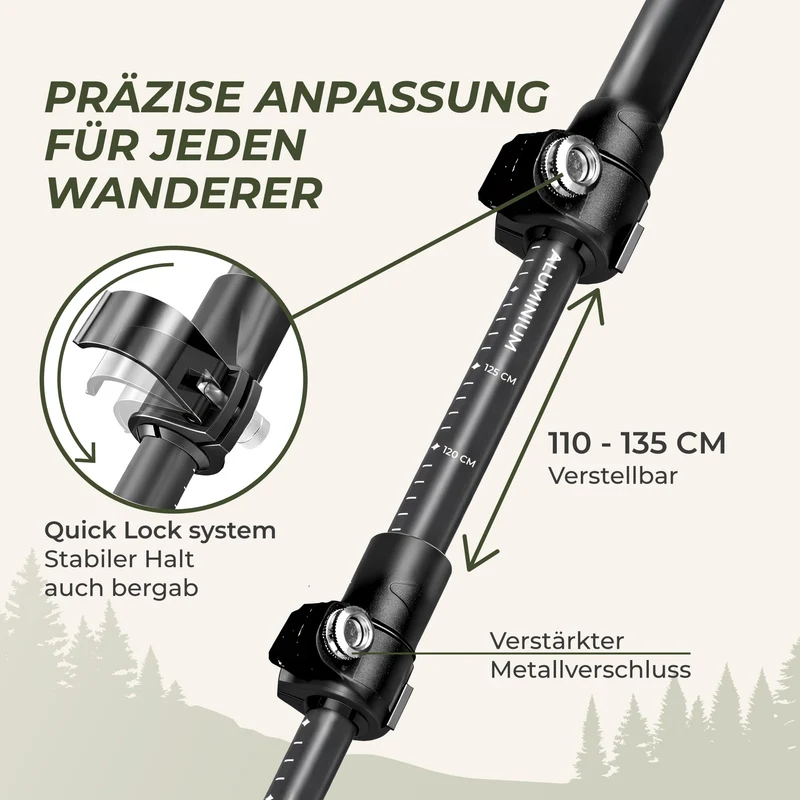 Zenacross Wanderstöcke Teleskop mit Korkgriff, 65-135 cm verstellbar