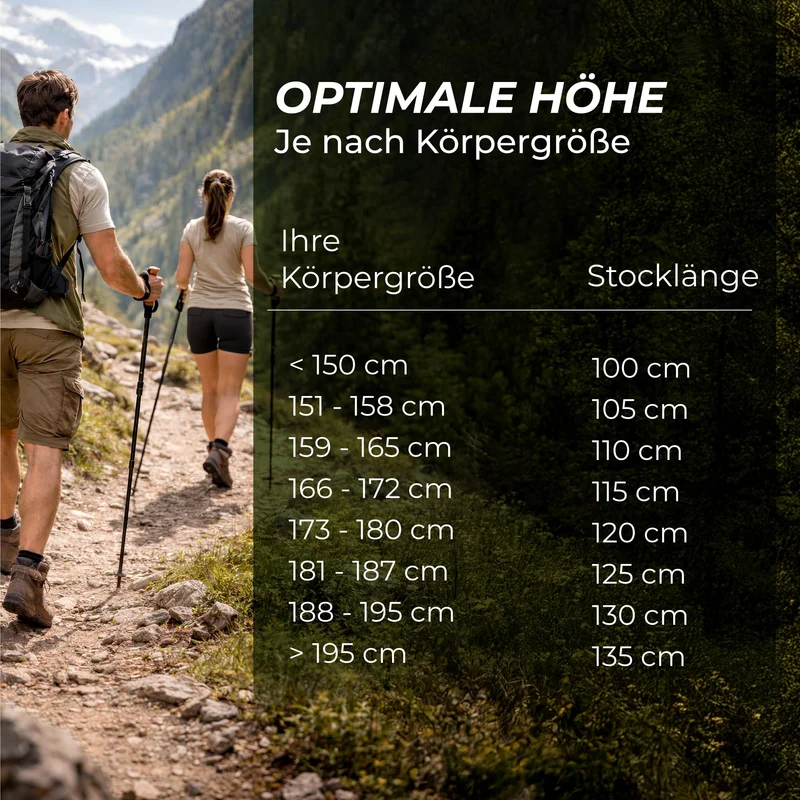 Zenacross Wanderstöcke Teleskop mit Korkgriff, 65-135 cm verstellbar
