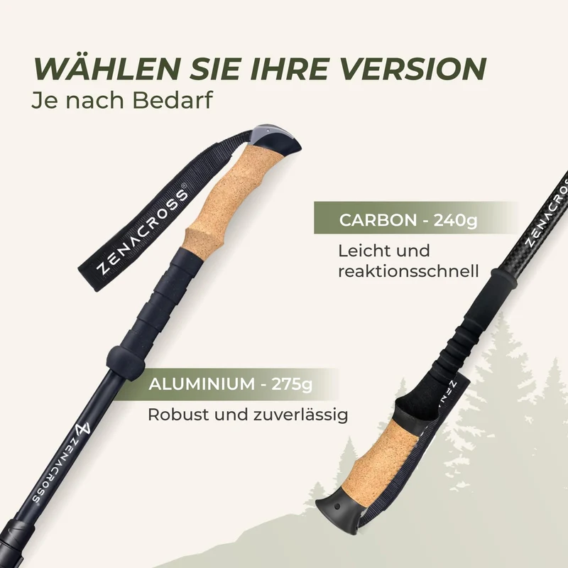 Zenacross Wanderstöcke Teleskop mit Korkgriff, 65-135 cm verstellbar