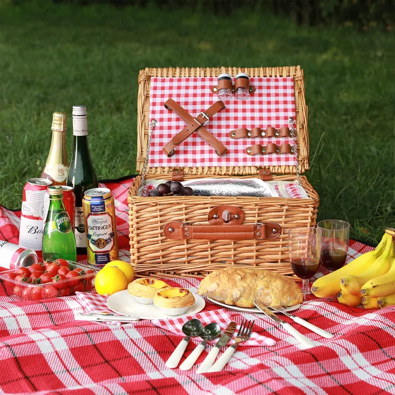 ZORMY Picknickkorb für 2 Personen mit Besteck, Rotes Karo