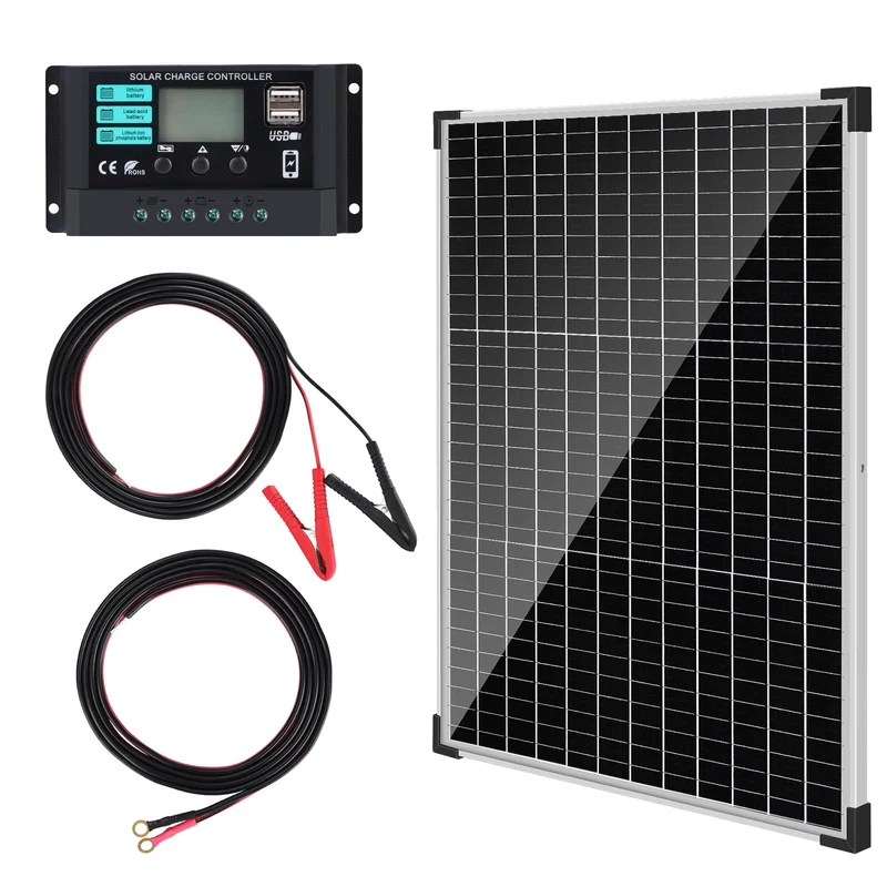 DERUXI Monokristallines Solarpanel-Kit 50W 12V mit 10A Laderegler