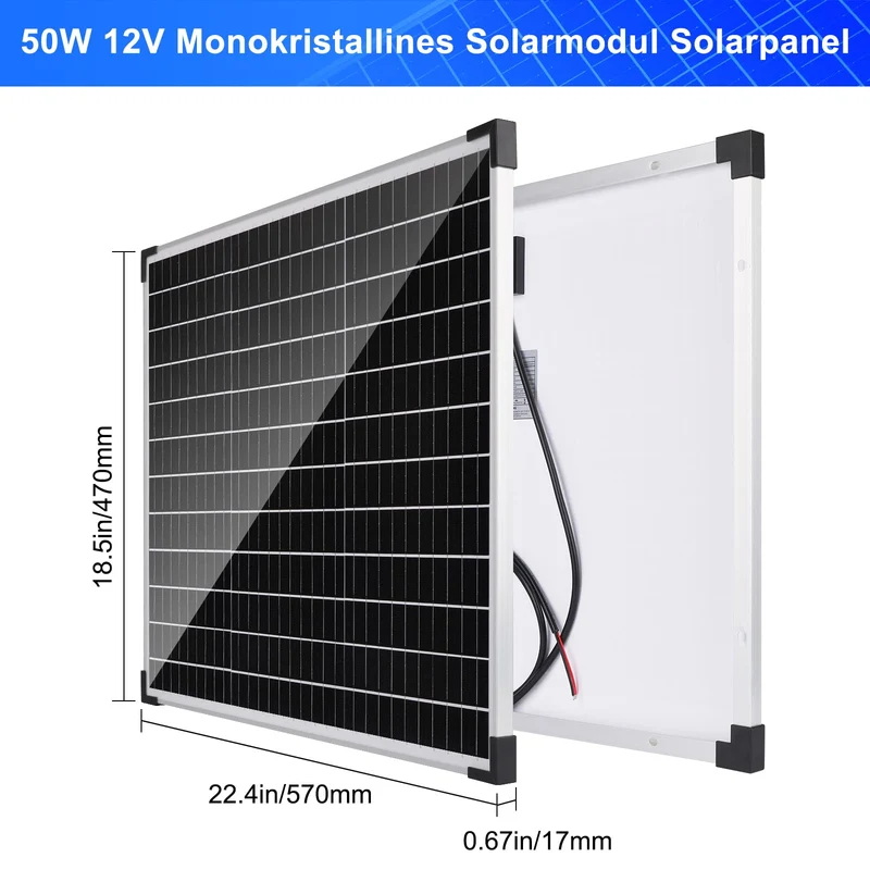 DERUXI Monokristallines Solarpanel-Kit 50W 12V mit 10A Laderegler
