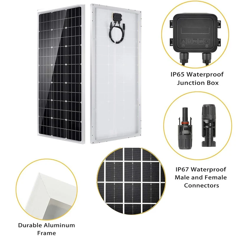 100W Mono Solarpanel Kit – 12V inkl. 20A Laderegler