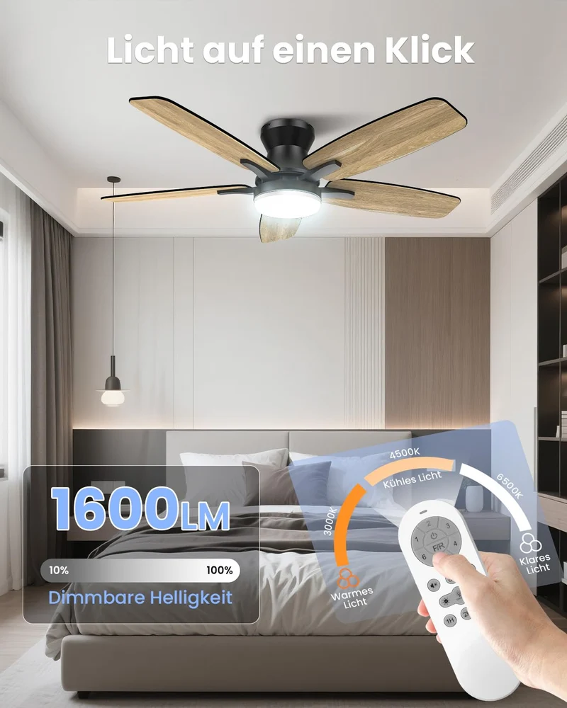 Airwit 106cm Deckenventilator mit Licht und Fernbedienung