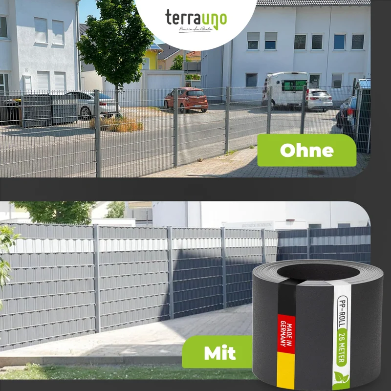TerraUno Nachhaltige Sichtschutzstreifen - Doppelstab Anthrazit 26m