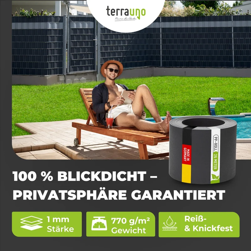 TerraUno Nachhaltige Sichtschutzstreifen - Doppelstab Anthrazit 26m