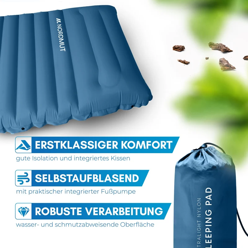NORDMUT Isomatte Selbstaufblasend 10cm Camping – Blau