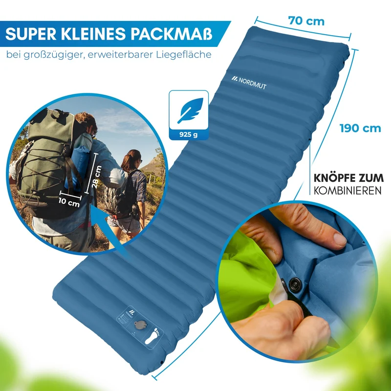 NORDMUT Isomatte Selbstaufblasend 10cm Camping – Blau