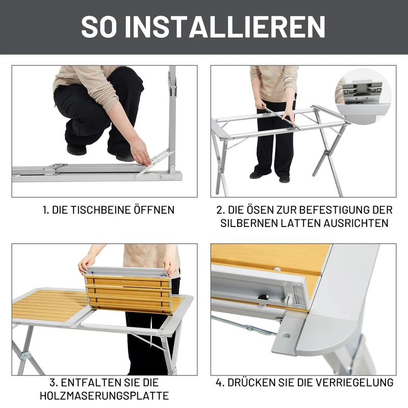 TIMBER RIDGE Campingtisch Faltbar 110x70cm – Holzoptik