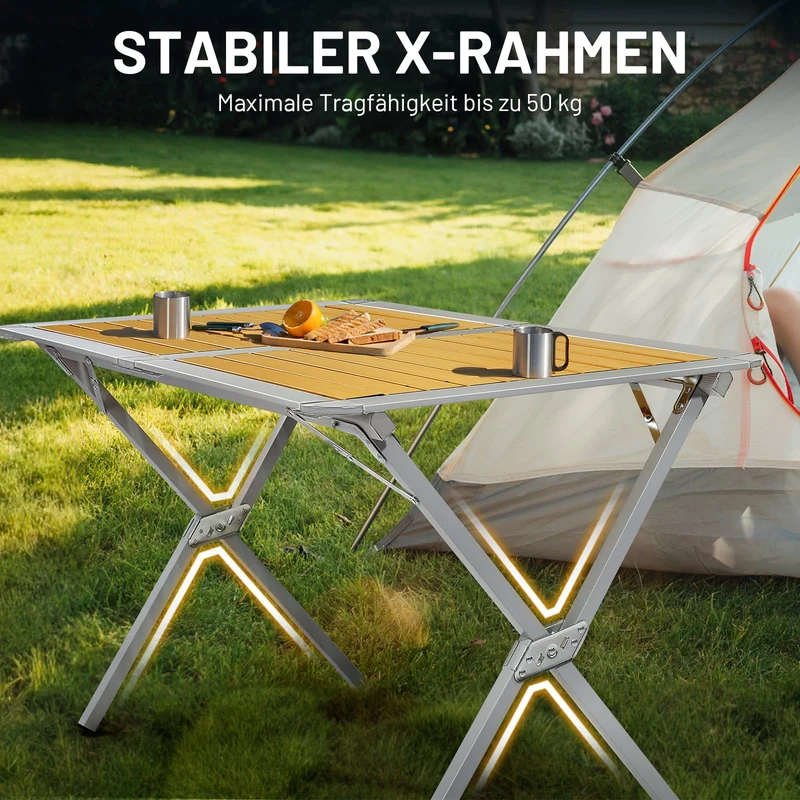 TIMBER RIDGE Campingtisch Faltbar 110x70cm – Holzoptik