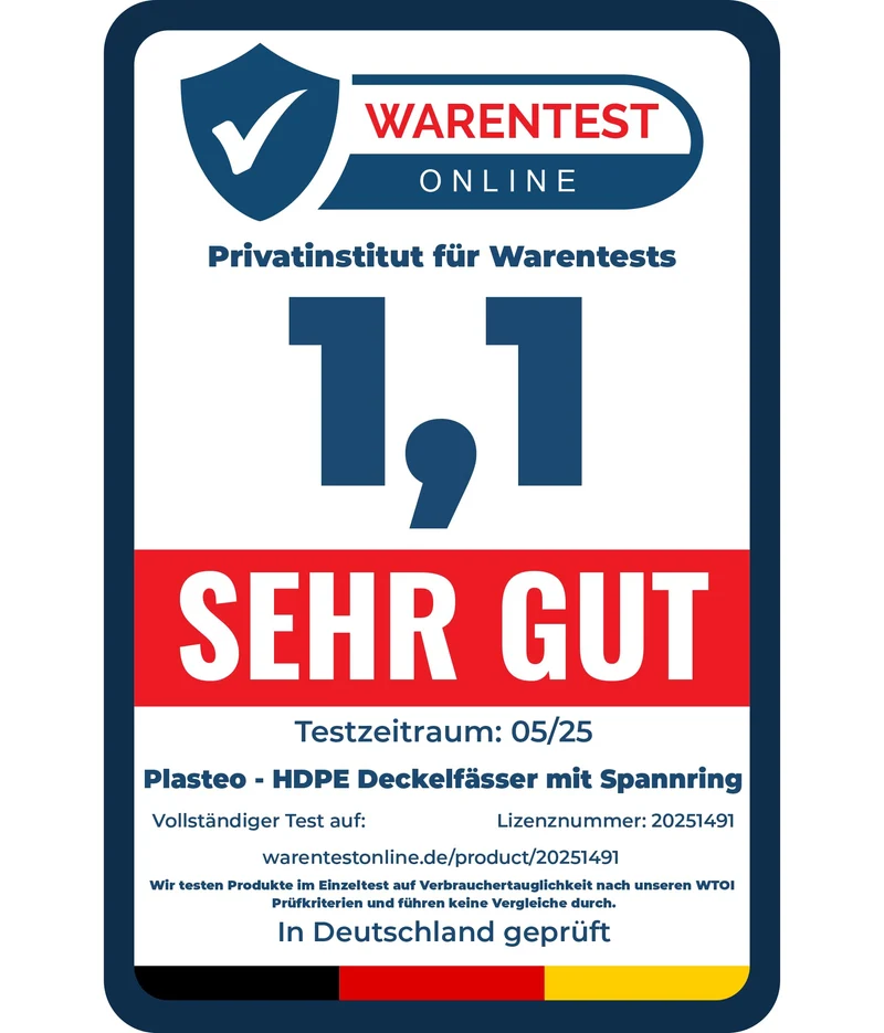 plasteo Weithalsfass 220 Liter mit Spannring - Lebensmittelecht Blau