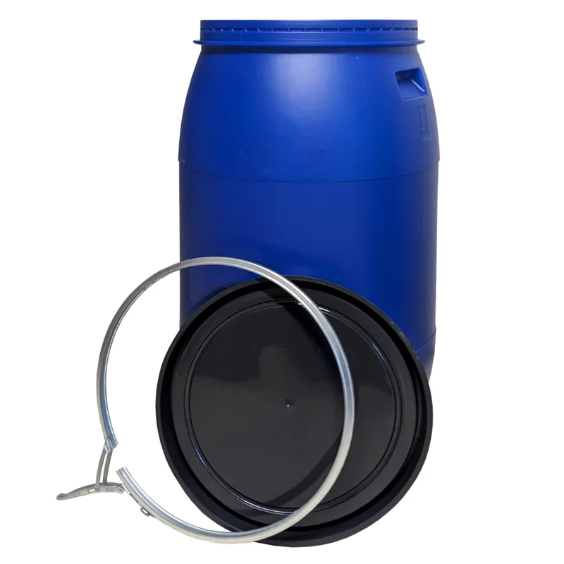 plasteo Weithalsfass 220 Liter mit Spannring - Lebensmittelecht Blau