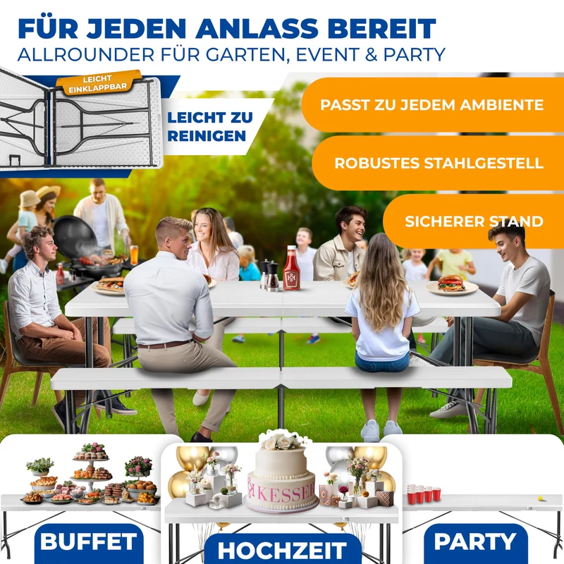 KESSER® Klapptisch Buffettisch 183x76 cm weiss für 6 Personen