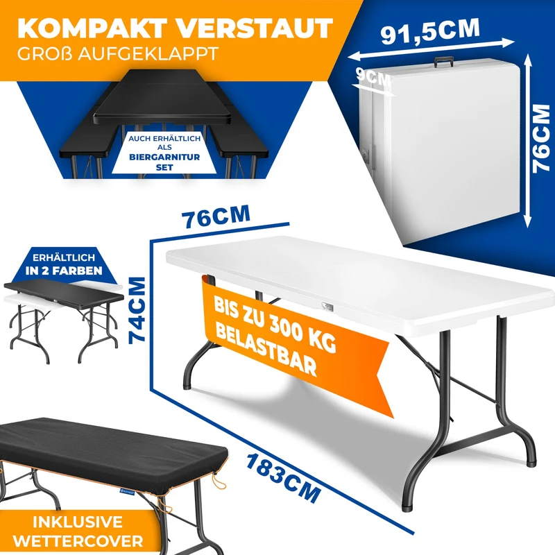 KESSER® Klapptisch Buffettisch 183x76 cm weiss für 6 Personen