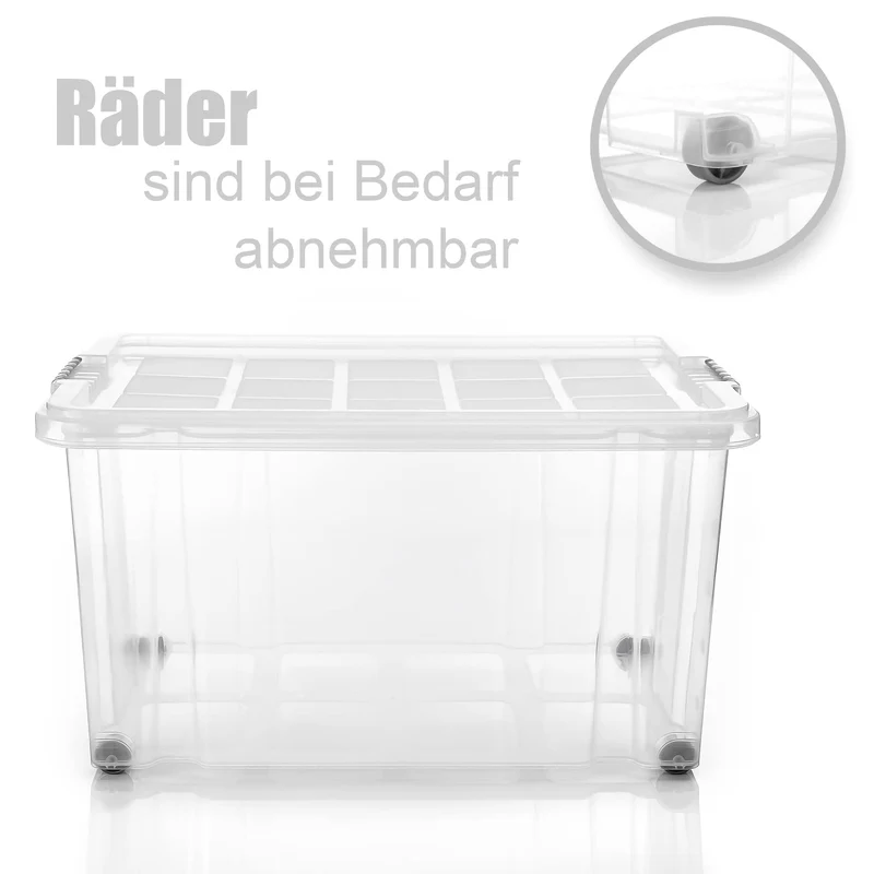 BigDean 4er-Set 60L Stapelbox – Transparent & Rollbar