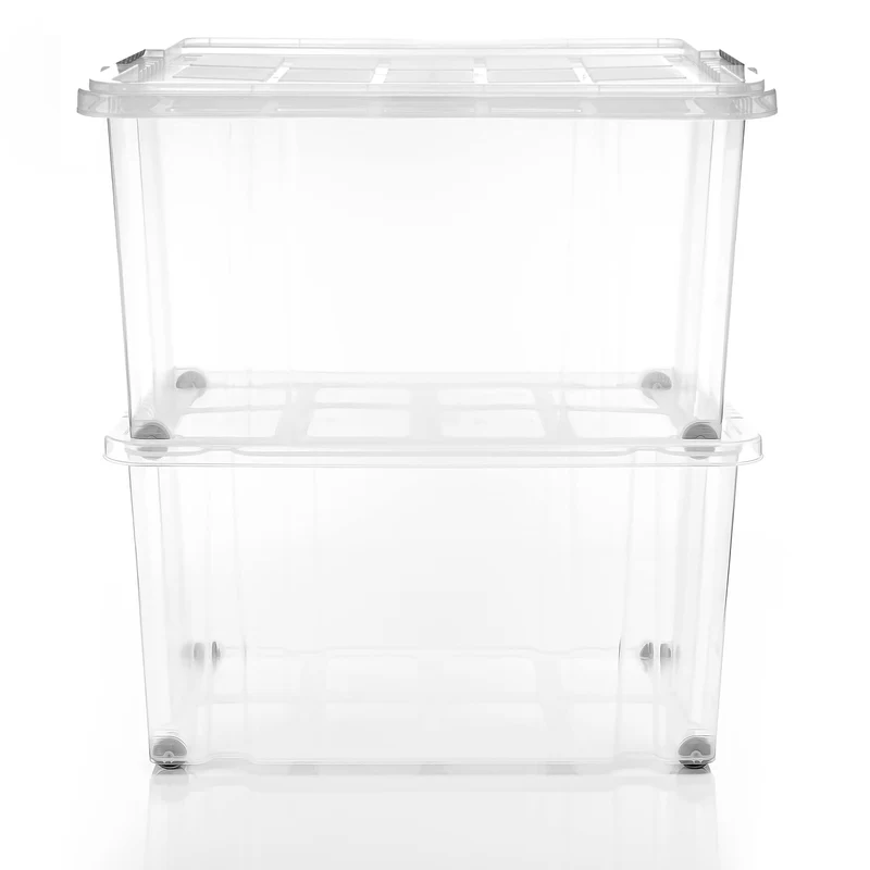 BigDean 4er-Set 60L Stapelbox – Transparent & Rollbar