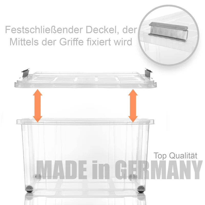 BigDean 4er-Set 60L Stapelbox – Transparent & Rollbar