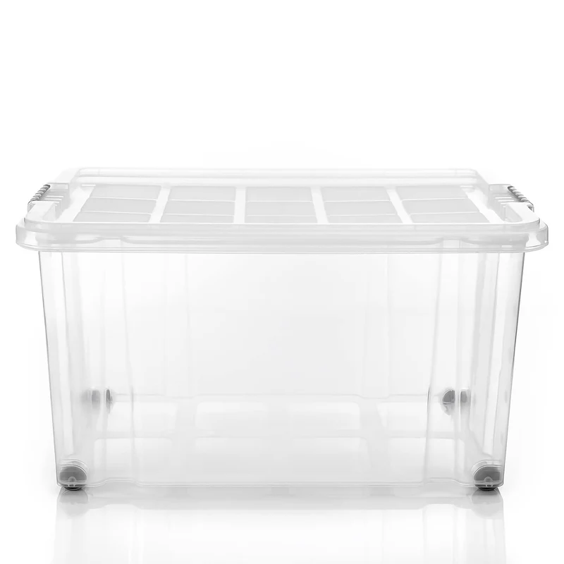 BigDean 4er-Set 60L Stapelbox – Transparent & Rollbar