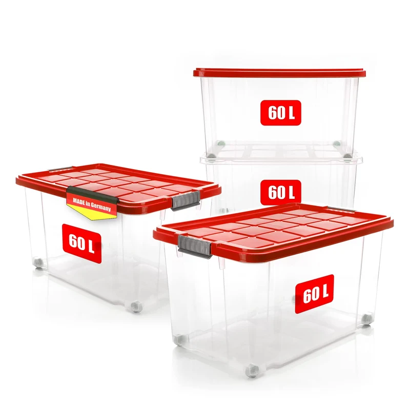 BigDean 60 L Stapelbox mit Deckel - 4er Set rot