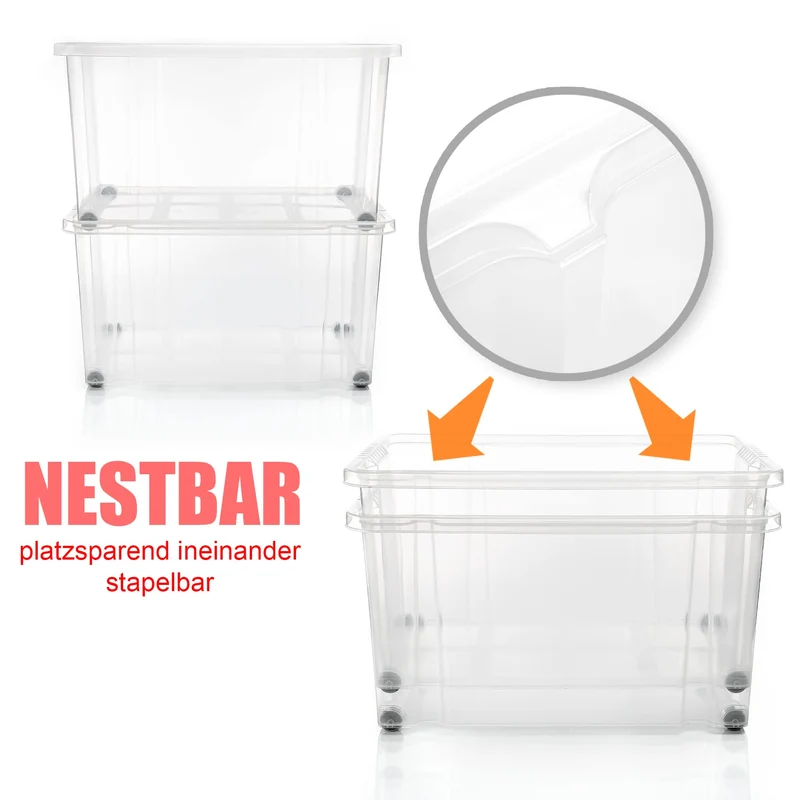 BigDean 60 L Stapelbox mit Deckel - 4er Set rot