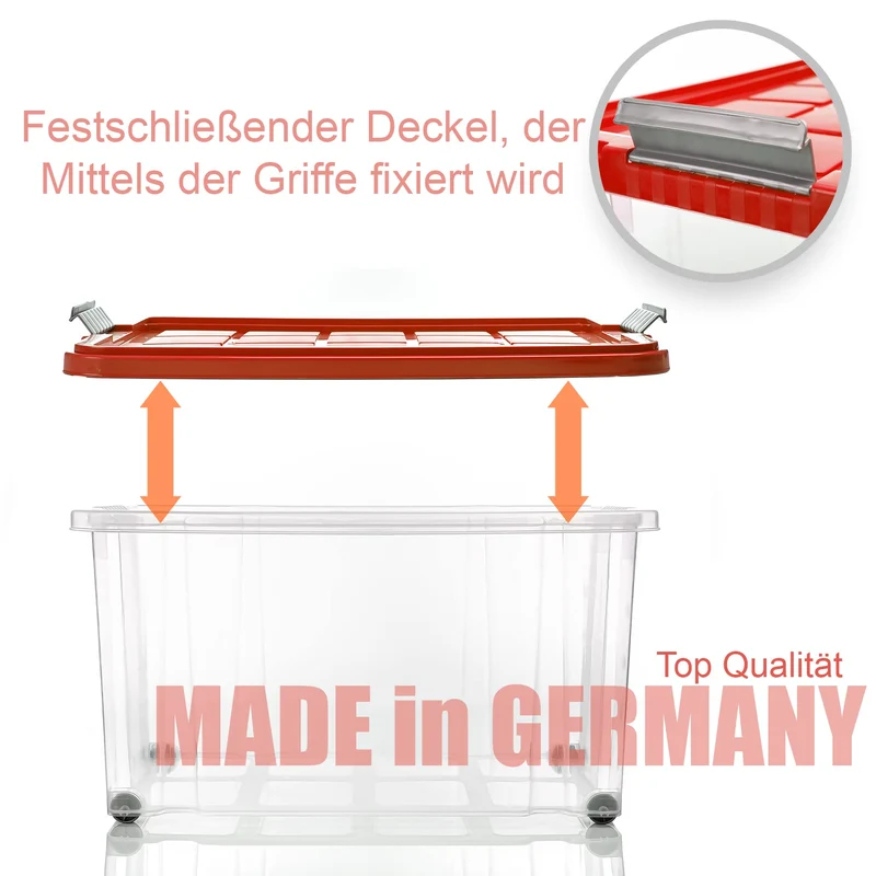 BigDean 60 L Stapelbox mit Deckel - 4er Set rot