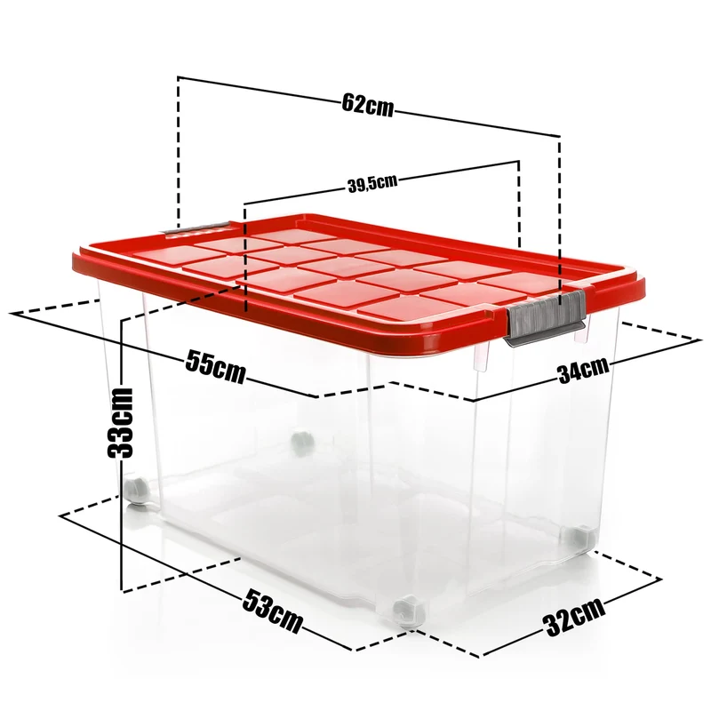BigDean 60 L Stapelbox mit Deckel - 4er Set rot