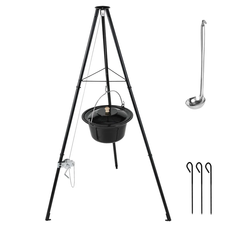 TLSUNNY Gulaschkessel 10L Emaille Set - Dreibein & Löffel