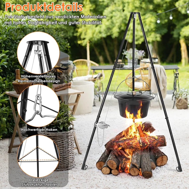 TLSUNNY Gulaschkessel 10L Emaille Set - Dreibein & Löffel