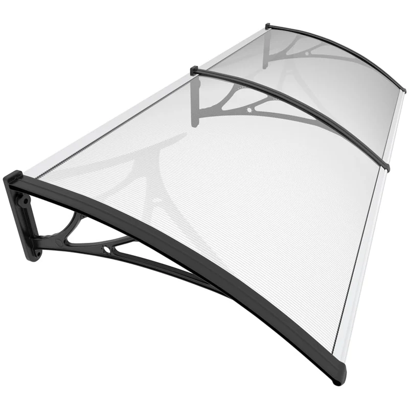 VOUNOT Vordach Haustür Pultvordach 200x80 cm Transparent/Schwarz