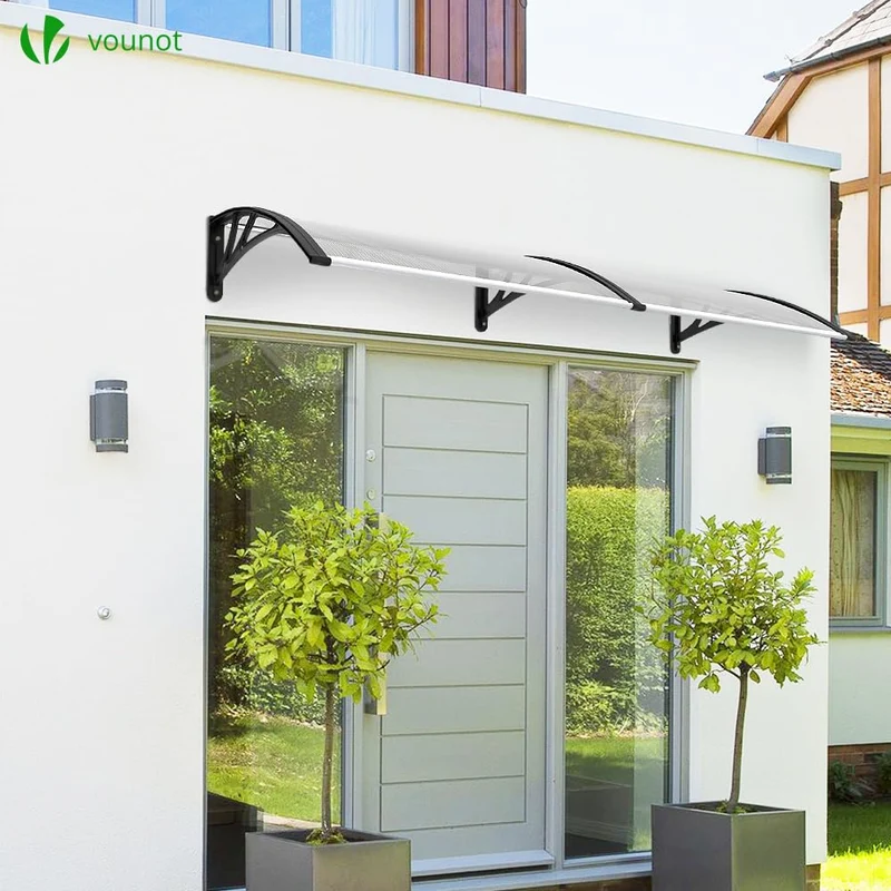 VOUNOT Vordach Haustür Pultvordach 200x80 cm Transparent/Schwarz