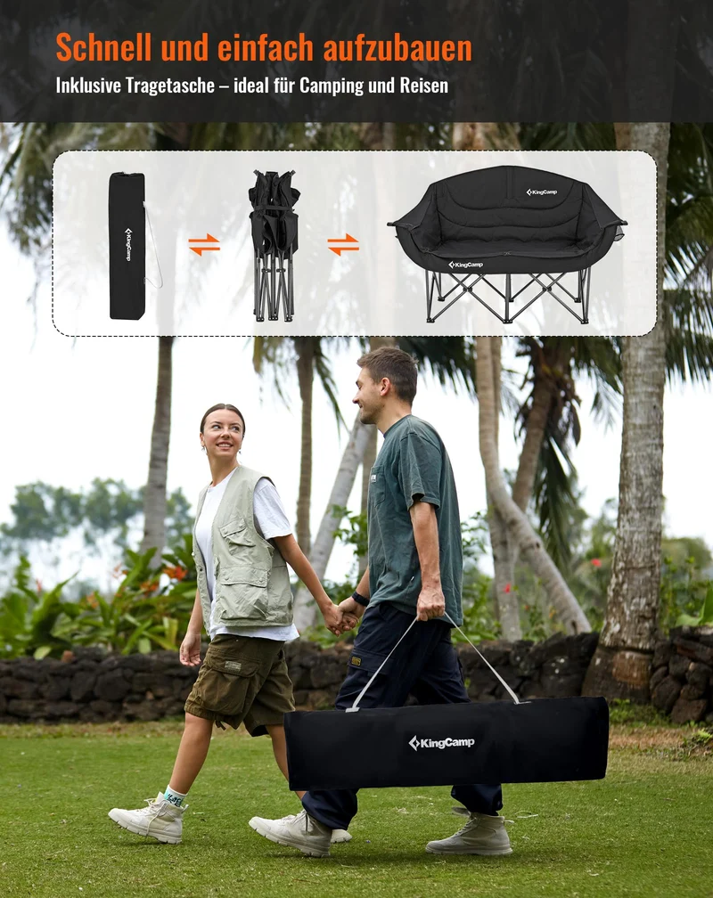 KingCamp Camping Sofa Faltbar 2 Sitzer - Gepolstert Hochlehner